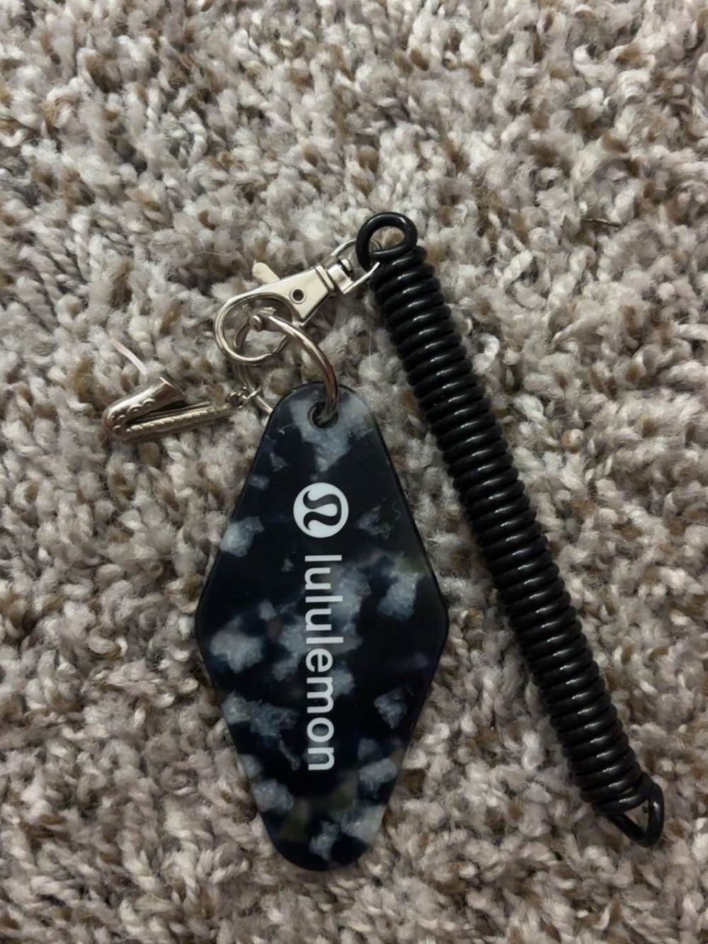 lululemon athletica Black and White Marble Key Fob with Coil Clip